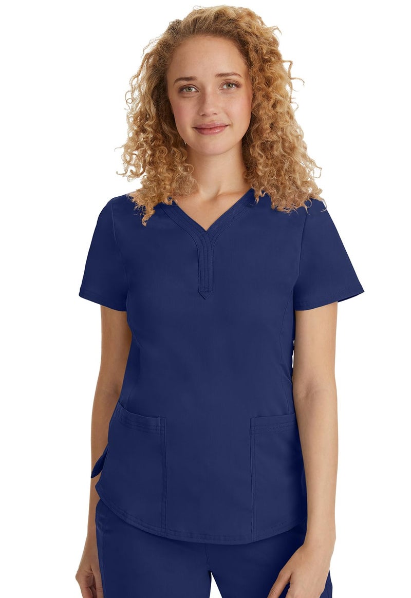 Healing Hands Scrubs for Women Y-Neck Jane Modern Fit, Triple Stitch Detail, 2 Pockets, 2-Way Stretch & Shirttail Hem - 2167, XS, Navy - Image 1